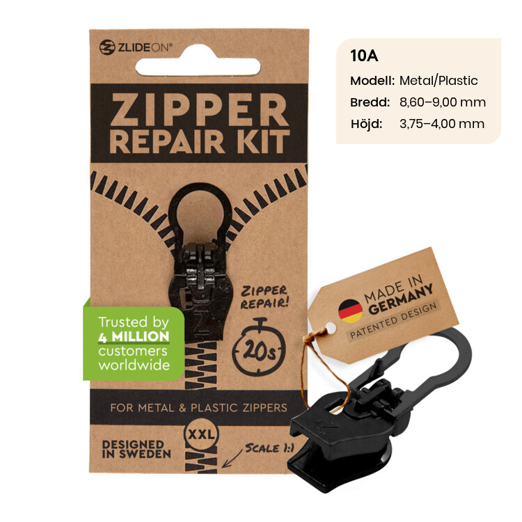 ZlideOn - løber til lynlåsen, 10A Sort normal plastic/metal XXL