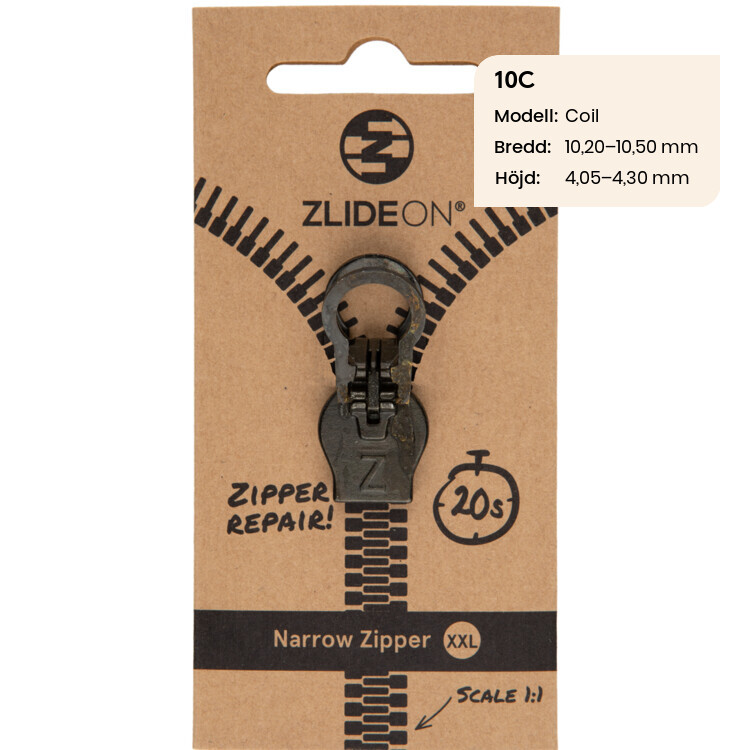 ZlideOn - løber til lynlåsen, 10C Sort smal XXL