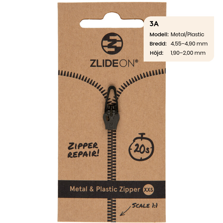 ZlideOn - løber til lynlåsen, 3A Sort normal metal XXS