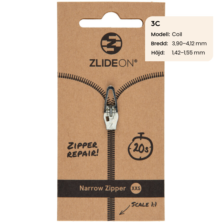 Zlideon Narrow Zipper Xxs - Silver - Str. XXS - Lynlås