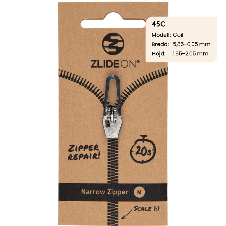 Zlideon Narrow Zipper M - Silver - Str. M - Lynlås