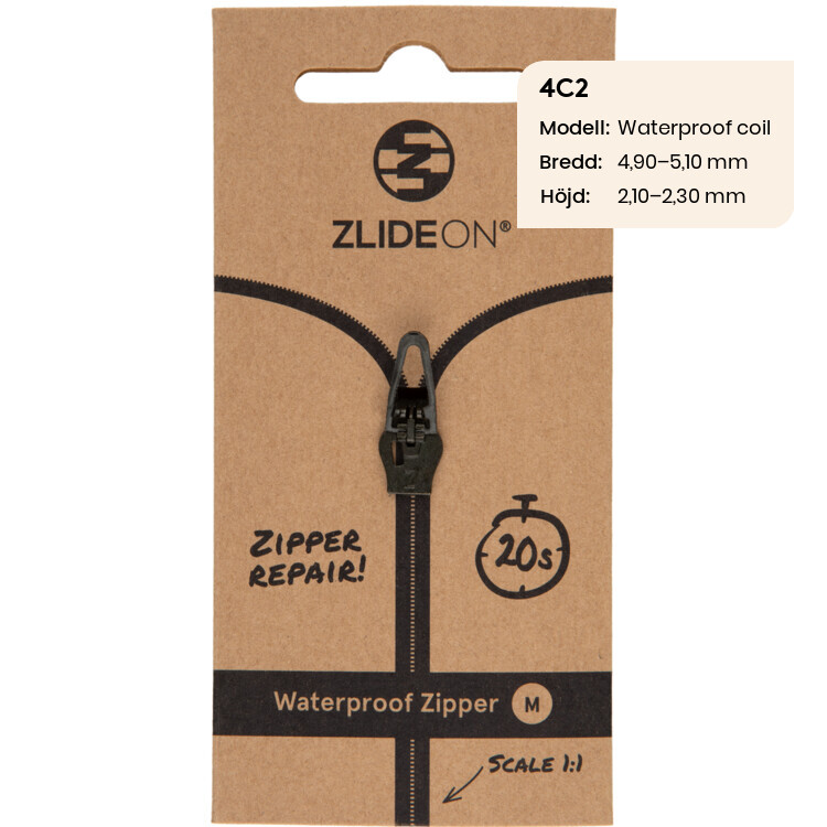 ZlideOn - løber til lynlåsen, 4C2 Sort waterproof M