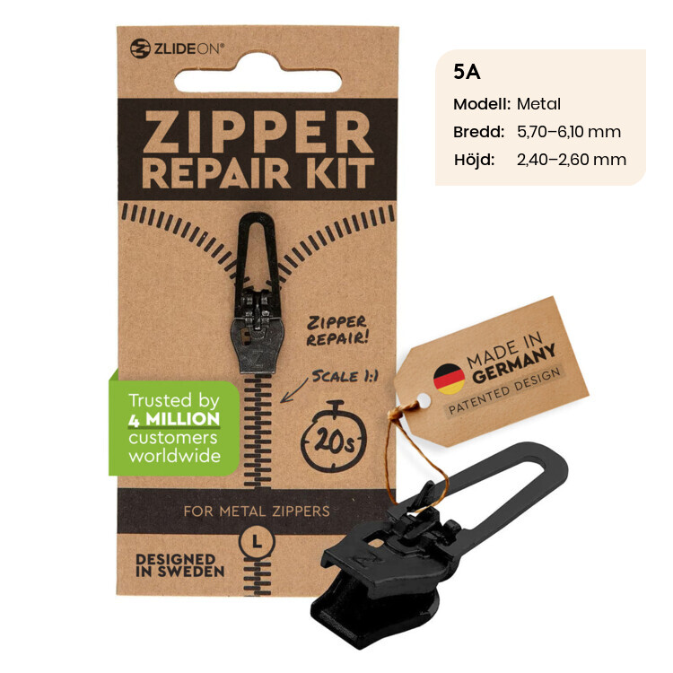 Zlideon Normal Metal Zipper L - Black - Str. L - Lynlås