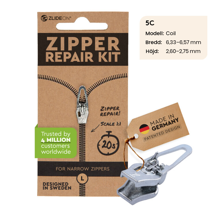Zlideon Narrow Zipper L - Silver - Str. L - Lynlås