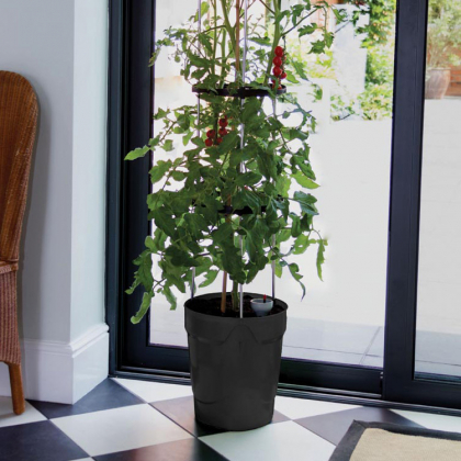 Selvvandende krukke med plantestøtte, Sort