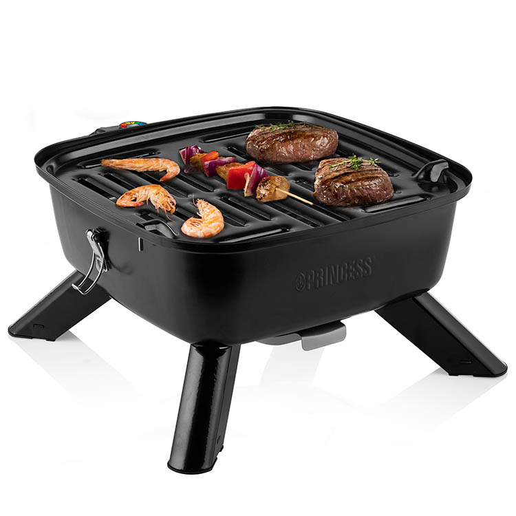 Bærbar hybridgrill 2-i-1 elektrisk eller kul