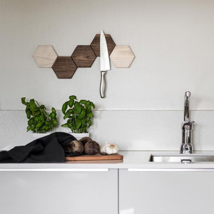 Knivmagnet i træ HEXA, Mix 5-pak