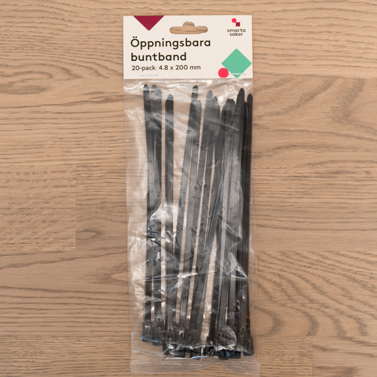 Genanvendelige strips 20-pak, Sort 20 cm