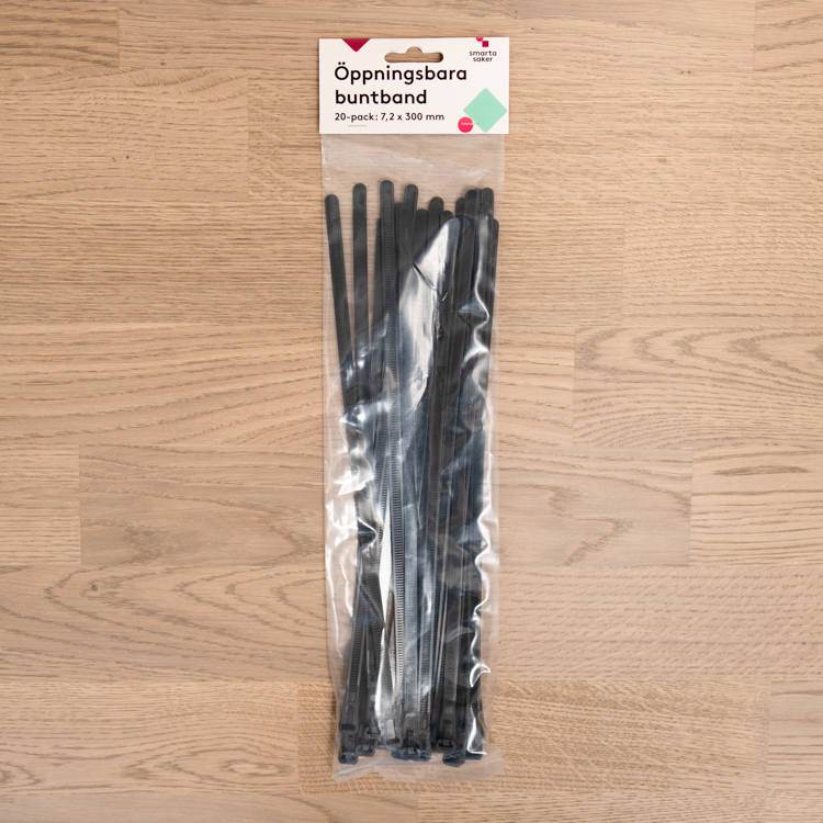 Genanvendelige strips 20-pak, Sort 30 cm