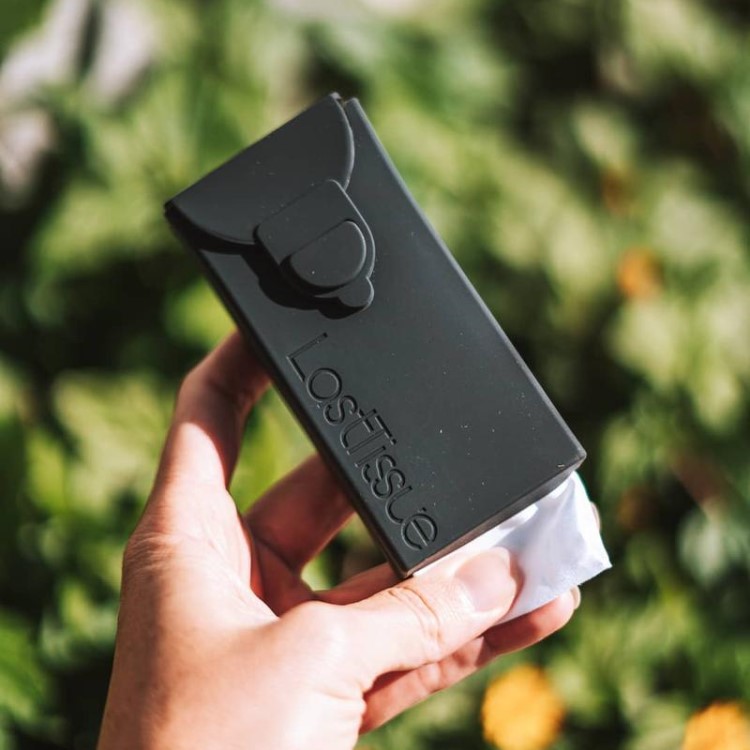 Lommetørklædeholder med bomuldslommetørklæder, Sort