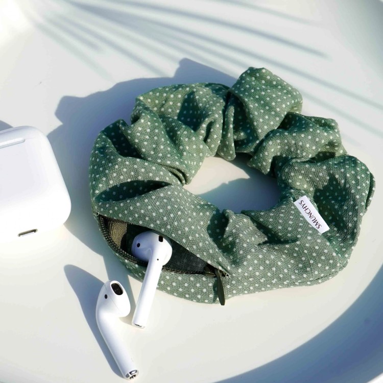 Scrunchie med lomme, Bomuld Grøn