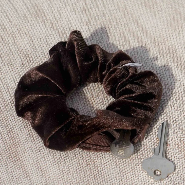 Scrunchie med lomme, Velvet Brun