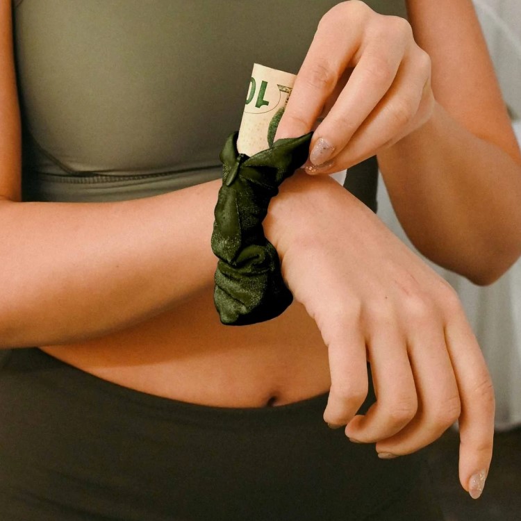 Scrunchie med lomme, Velvet Grøn