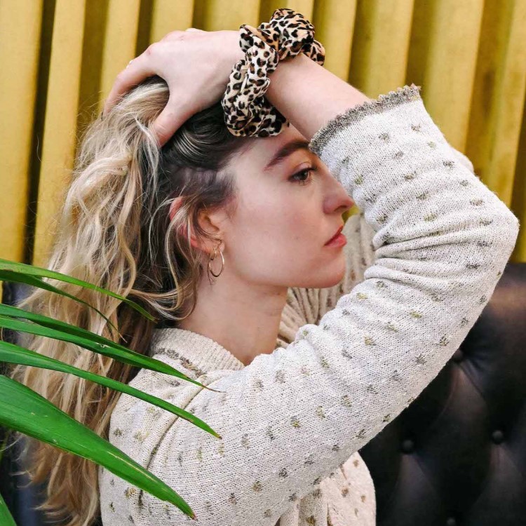 Scrunchie med lomme, Velvet Leopard