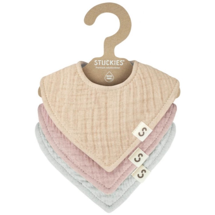 Vandafvisende hagesmæk 3-pak, Beige/Rosa/Grå
