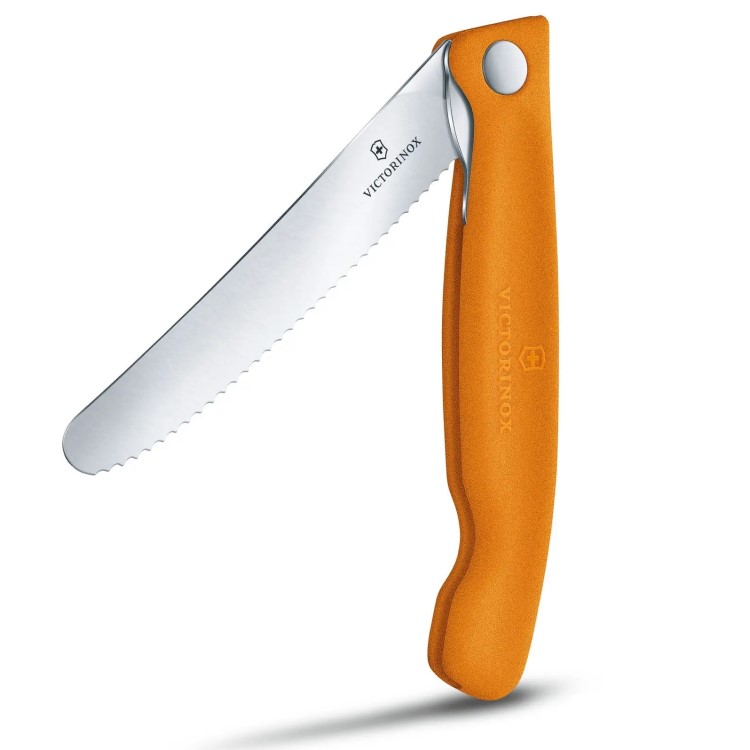 Sammenfoldelig picnic kniv med takket klinge, Orange