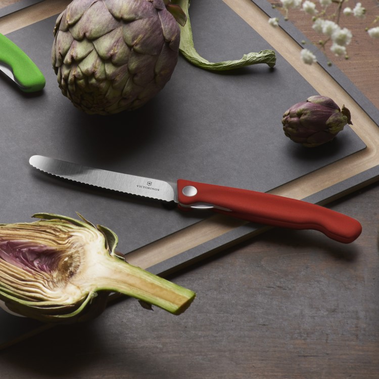 Sammenfoldelig picnic kniv med takket klinge, Rød