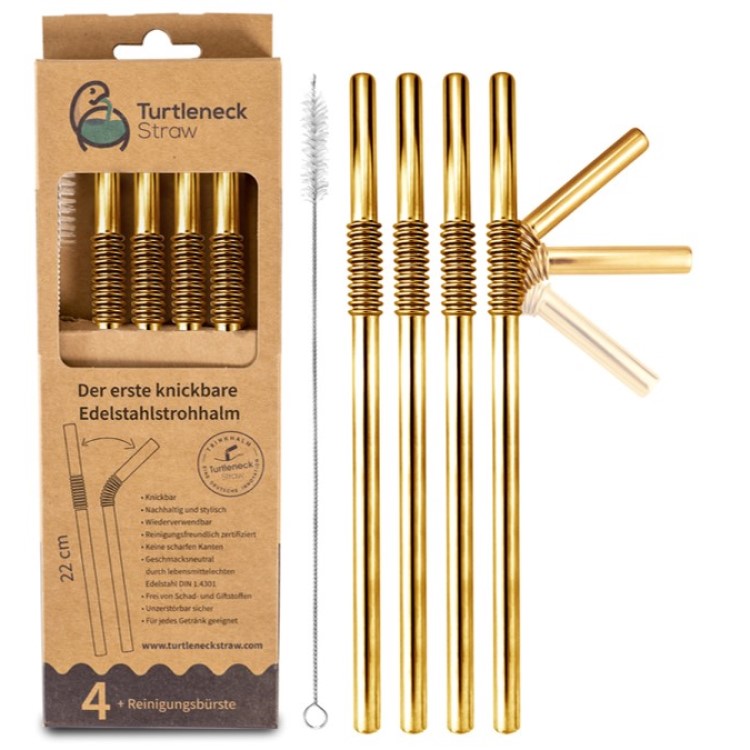 Bøjelige sugerør af metal, Guld 4-pak