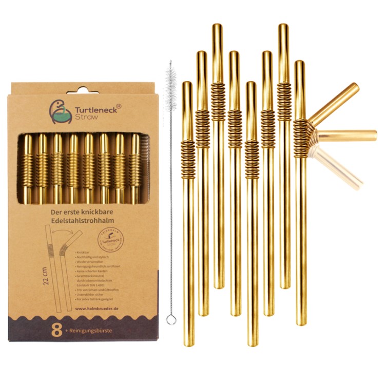 Bøjelige sugerør af metal, Guld 8-pak