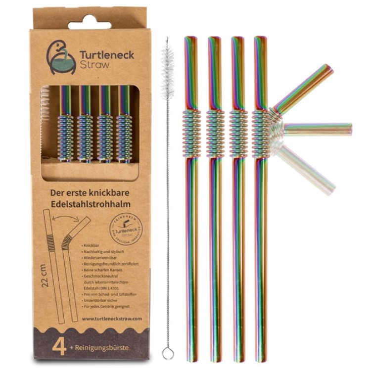 Bøjelige sugerør af metal, Regnbue 4-pak