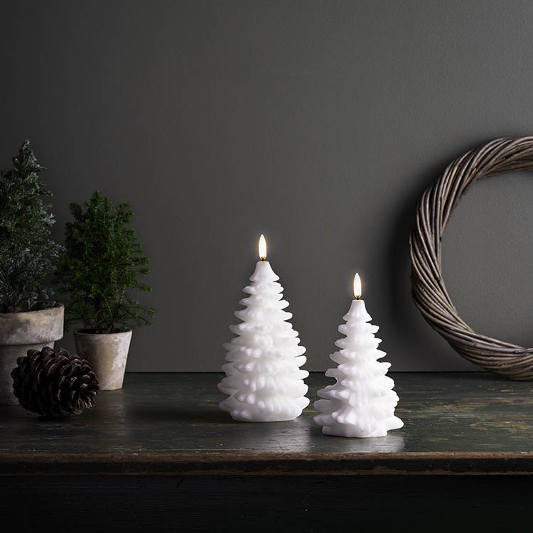LED candle Christmas tree, NW, Smooth, 10x15 cm Nordic white