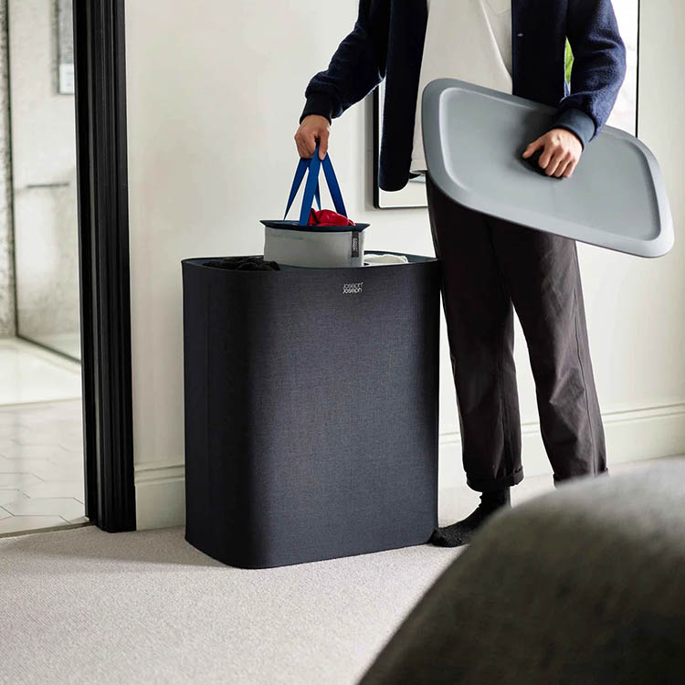 Vasketøjskurv med sorteringsrum, 3 rum, Sort billede