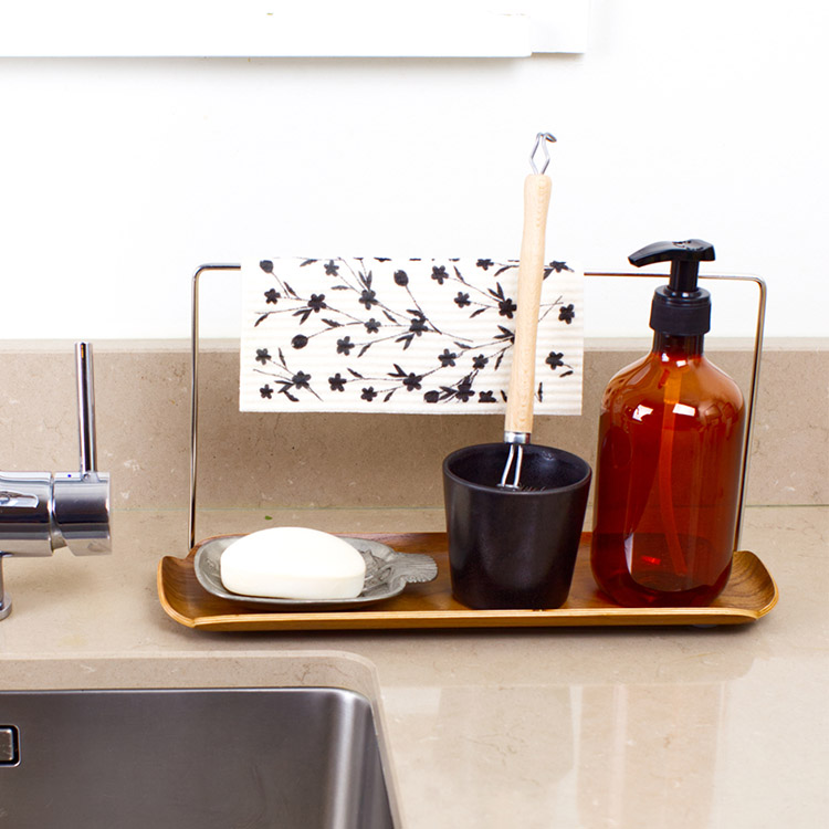 Vandafvisende opvaskebakke med karkludholder, Valnøddetræ