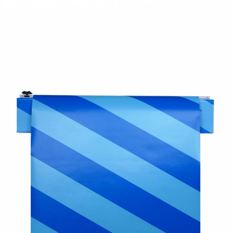 Gavepapir i æske med skæreblad, Blå 38 cm