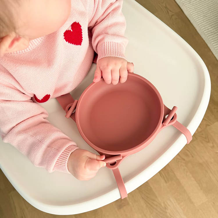 Børneskål med sugekop og strop, Rosa