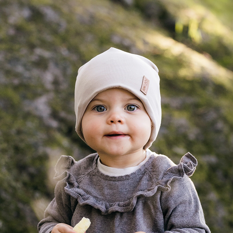 Bomuldshue med hovedbeskyttelse OICAN, Beige X-Small