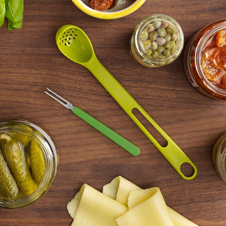 Joseph Joseph Scoop&Pick Antipasti-sæt - 2-i-1 Olivenske og Gaffelske - Grøn