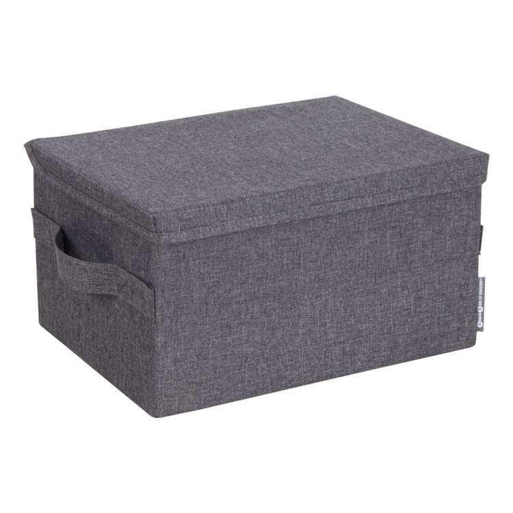Stofkasse med låg (3 størrelser) Grå Tekstil 35cm x 26cm x 19cm - Grå - 35cm x 26cm x 19cm - Carrie