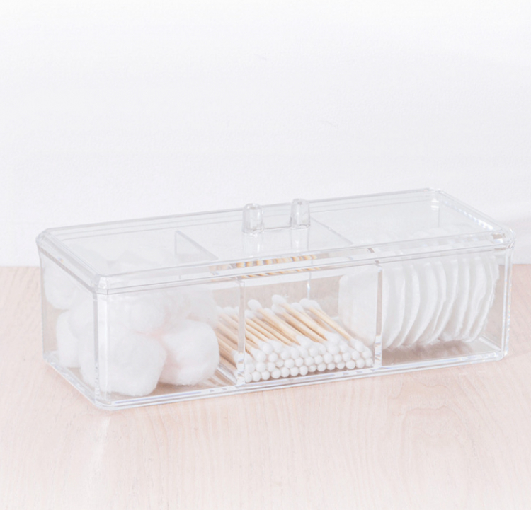 Kasse med 3 rum og låg - Transparent - 22,9cm x 9,4cm x 8,3cm - Agnete