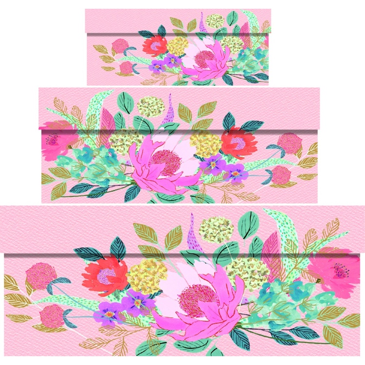 Opbevaringsæske i pap, sæt med 3, Blomster