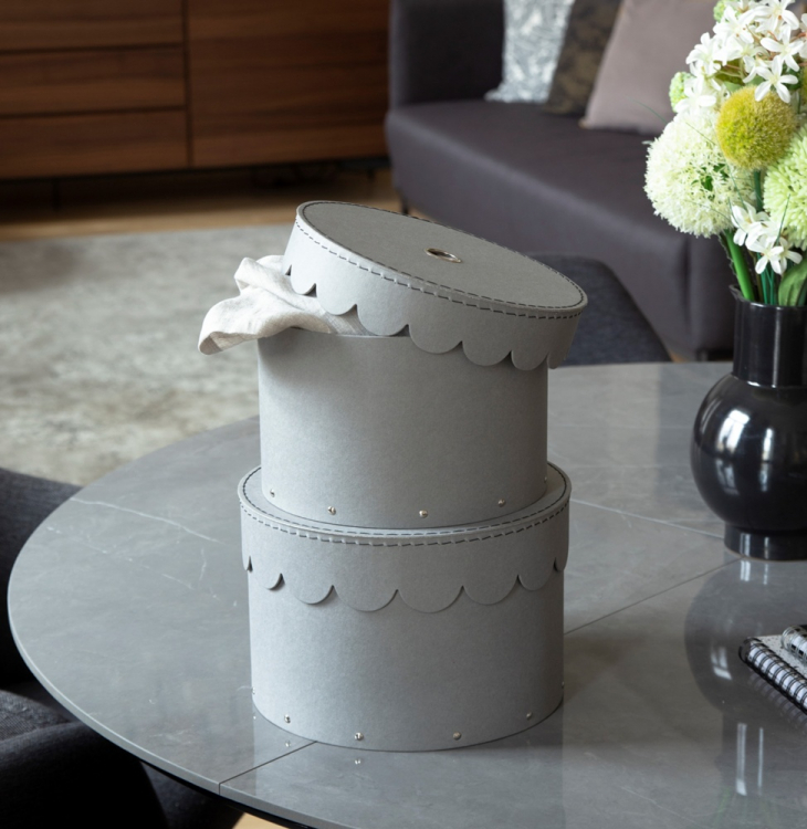 Rund opbevaringsæske 2 æsker, Wilma, Bigso, Lysegrå