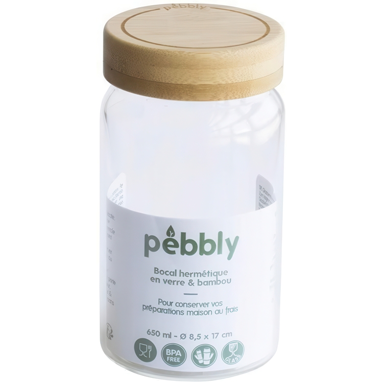 Glaskrukke med bambuslåg 0,65L, Pebbly