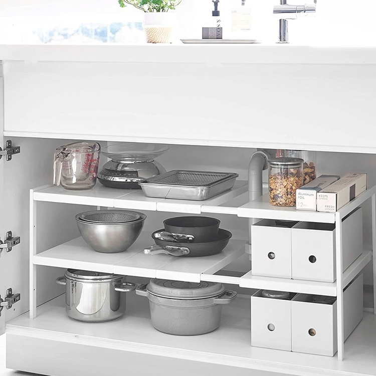 Justerbar opbevaringshylde under vask, 50-85 cm, Yamazaki, Hvid