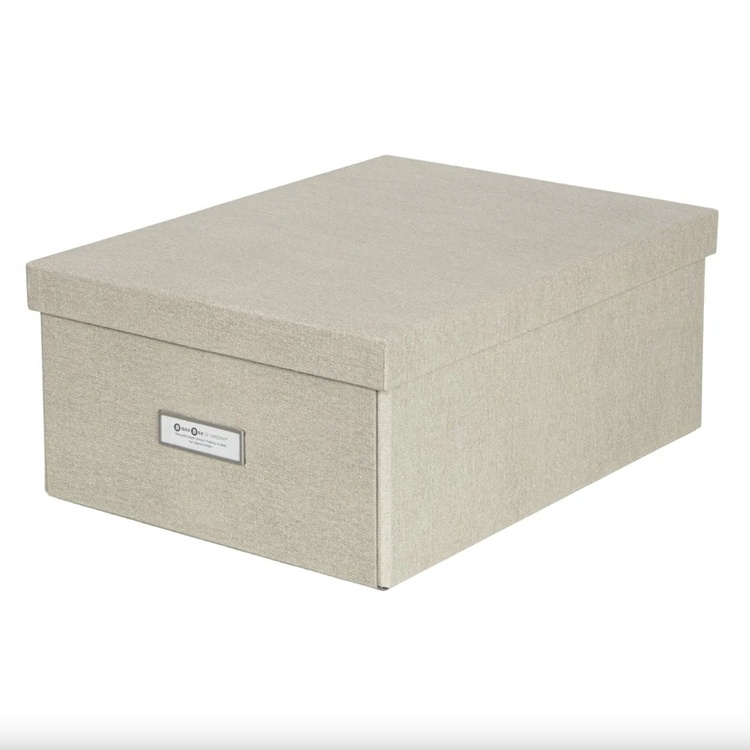 Opbevaringsboks med etiketholder, Katia canvas, Bigso, Beige