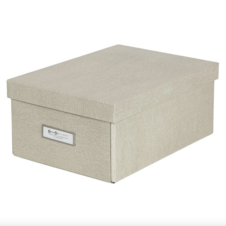 Opbevaringsboks med etiketholder, Karin canvas, Bigso, Beige