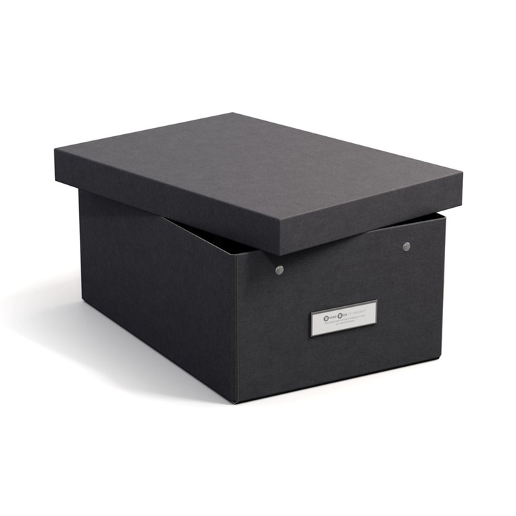 Opbevaringsboks med etiketholder, Karin canvas, Bigso, Sort