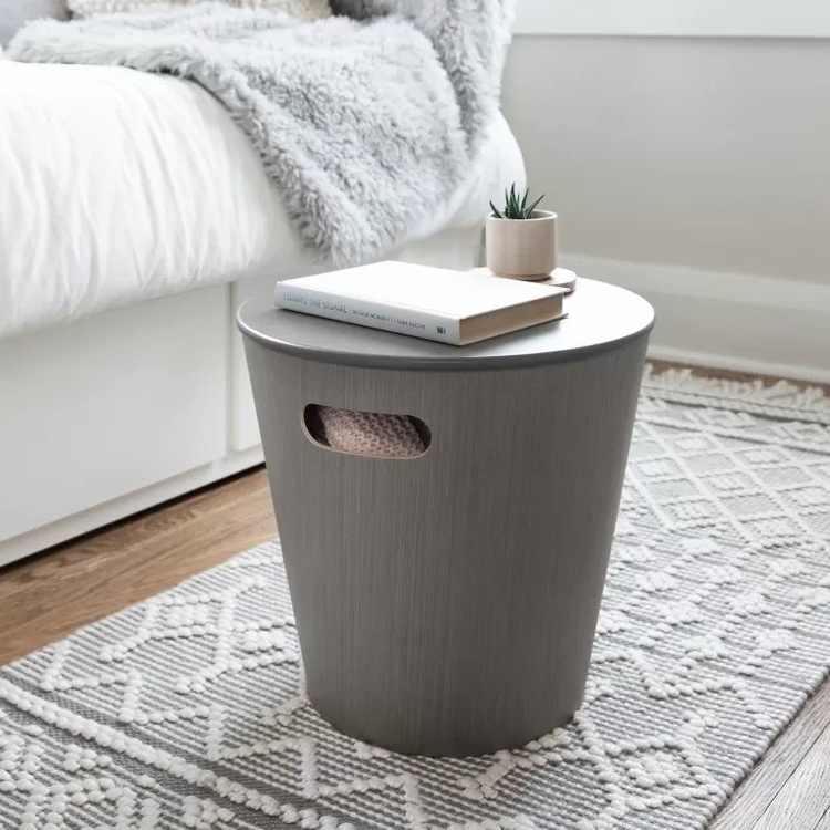 Skammel / Bord med opbevaring, WOODROW, Umbra, Ø 40 x ca H 42 cm, Grå