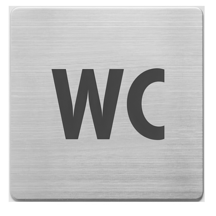 WC-skilt i rustfrit stål, 9x9 cm