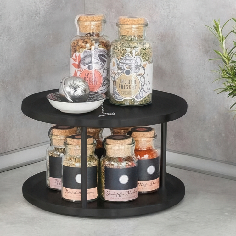WENKO køkkenorganizer til bordplade LAZY SUSAN 2-etagers metal 26,5x15,5x26,5 cm