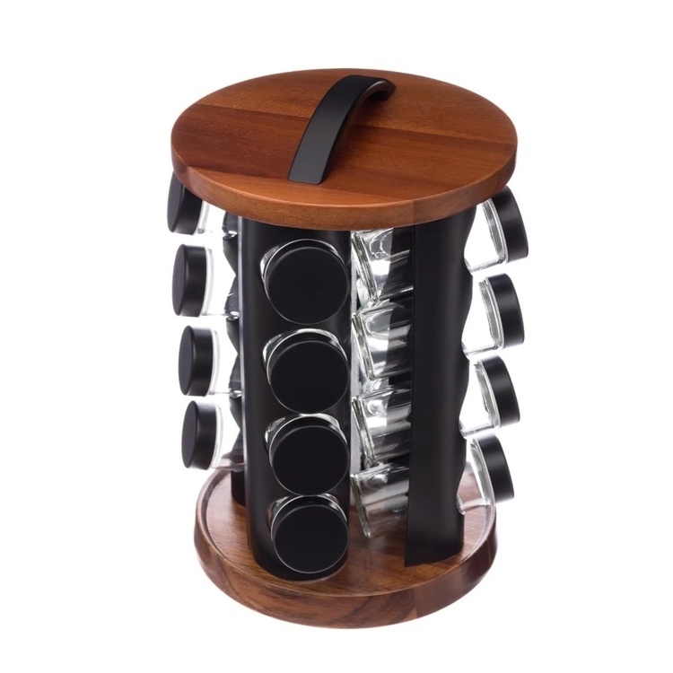 Roterende krydderireol 16 glas, Akacie billede