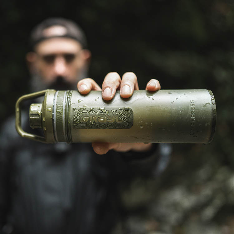 Flaske til vandrensning, Grayl, oliven