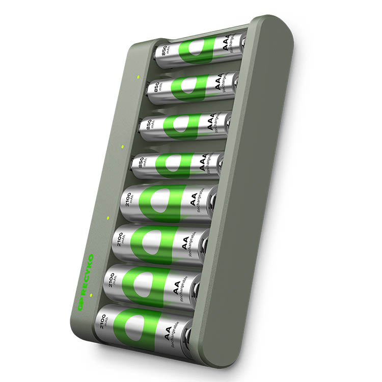 Batterioplader med batterier, GP ReCyko
