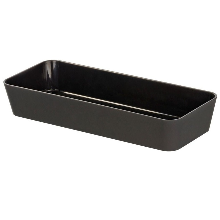 Aflang opbevaringsbakke / skuffeindsats, GOM SOFT TOUCH. 24 x 10 x H 4 cm, Sort
