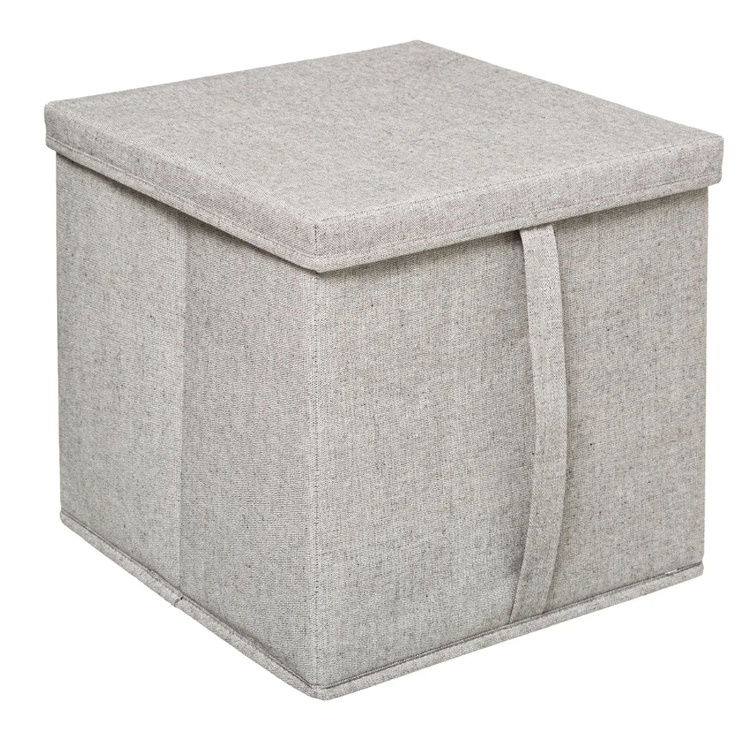 Boks i stof med låg, ORGA STORAGE BOX CUBE, 31 x 31 x H 31 cm, Beige-Grå