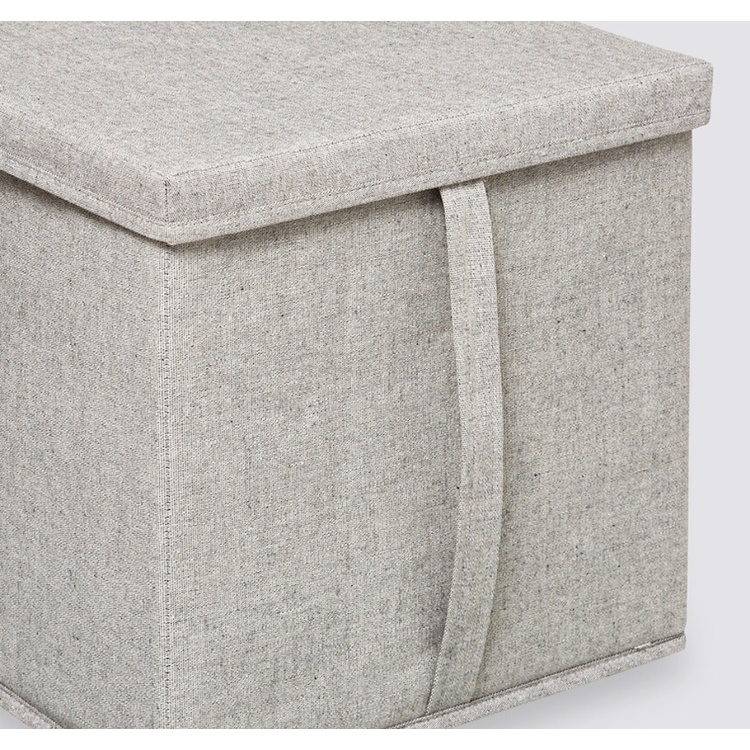 Boks i stof med låg, ORGA STORAGE BOX CUBE, 31 x 31 x H 31 cm, Beige-Grå