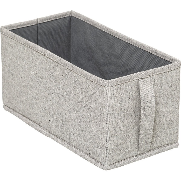 Opbevaringsboks i stof med låg, ORGA STORAGE BOX SMALL, 31 x 15 x H 15 cm, Beige-Grå